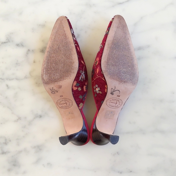 M by Marinelli Multicolor Floral Jacquard Leather Sole Mules with 2.5" Heel. - Picture 5 of 6